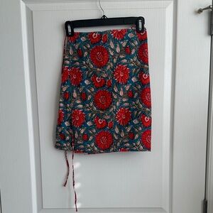 Floral Red and Teal Wrap Skirt Reversable- Women